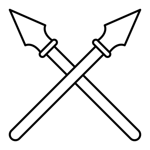 gekreuzte Schwerter. Umrisse mittelalterlicher Waffen-Vektor-Symbole für Webdesign isoliert auf weißem Hintergrund - Vektor, Bild