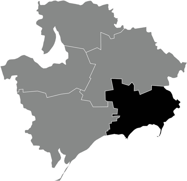 Black flat blank mappa di localizzazione evidenziata della BERDYANSK RAION all'interno della mappa dei raioni grigi dell'area amministrativa ucraina dell'Oblast 'di Zaporizhia, Ucraina - Vettoriali, immagini