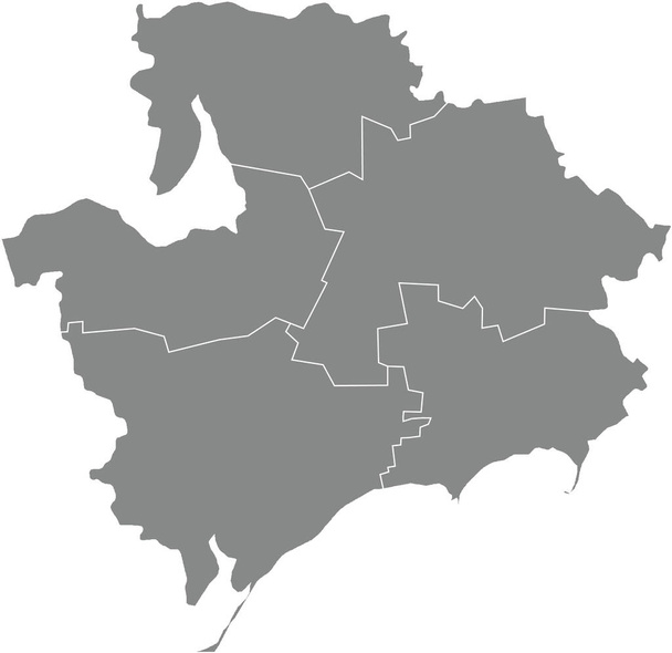Grijze vlakke blanco vectorkaart van de raiengebieden van het Oekraïense administratieve gebied ZAPORIZHIA OBLAST, UKRAINE met witte randen van de raionen - Vector, afbeelding