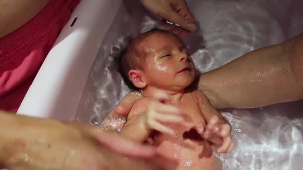 Bebê recém-nascido fazendo seu primeiro banho em casa - Filmagem, Vídeo