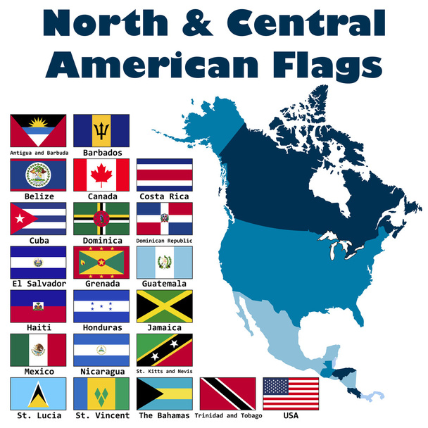 Noord- en Midden-Amerikaanse vlag is ingesteld - Vector, afbeelding