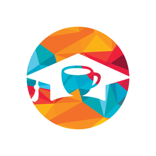 Plantilla de logotipo de Student Coffee vector. Logo símbolo de la tapa de graduación y taza de café. - Vector, imagen