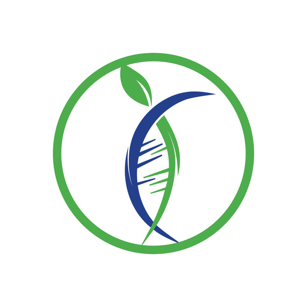 Projekt logo wektora drzewa DNA. DNA z zielonymi liśćmi wektor projekt logo. - Wektor, obraz