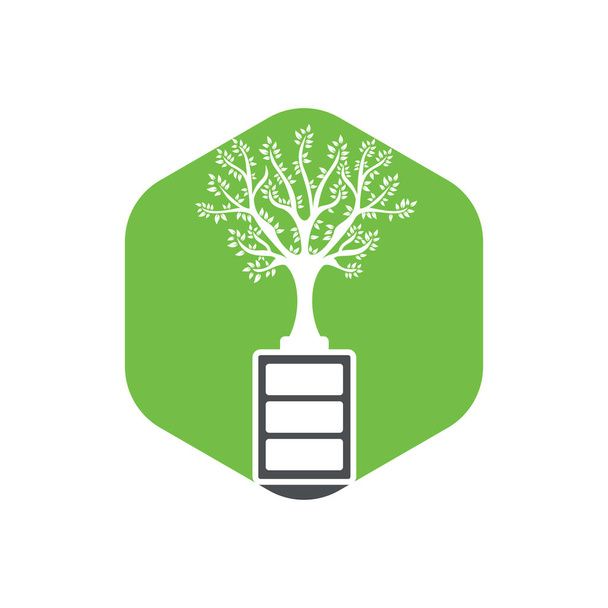 Diseño de ilustración de diseño de plantilla de logotipo de naturaleza ecológica y batería. Plantilla de logotipo de energía verde. - Vector, Imagen