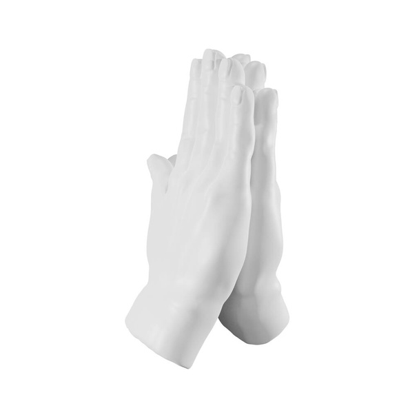 Sculpture en plâtre 3d des mains montrant geste haut cinq, mains pliées, prière, illustration isolée sur fond blanc, rendu 3d - Photo, image
