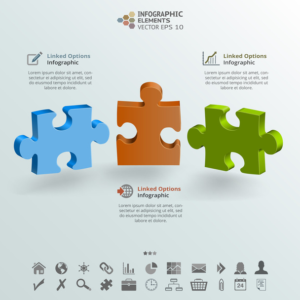 Drie stukken van de puzzel Infographic achtergrond - Vector, afbeelding