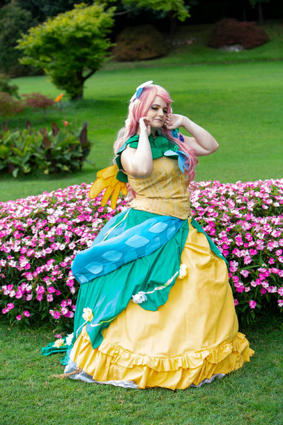 Lucca, Italy - 2018 10 31 : Lucca Comics free cosplay event around city princess pink wig. High quality photo - Photo, Image