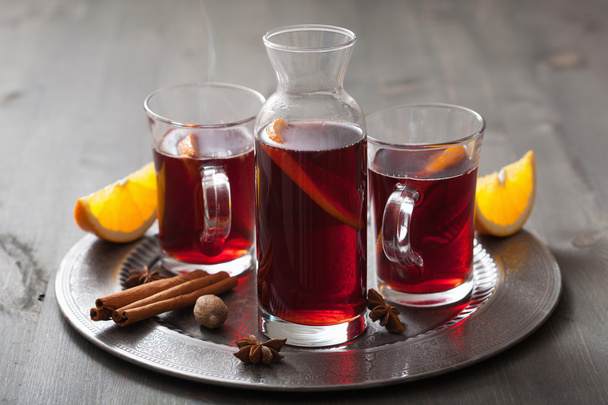 mulled wine with orange and spices  - Photo, Image