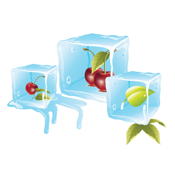 Cherry ice cubes - Vector, afbeelding