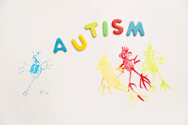 Pittura per la consapevolezza del disturbo dello spettro autistico. Giornata mondiale dell'autismo tema commemorativo. segregazione sociale delle persone in cura speciale. - Foto, immagini