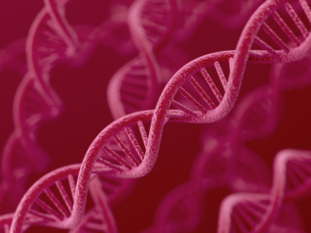 DNA σε κόκκινο φόντο  - Φωτογραφία, εικόνα