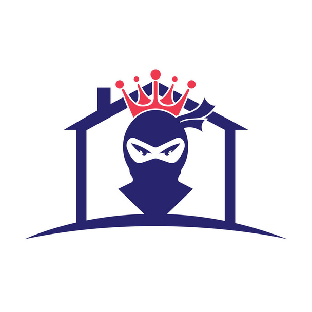 King Ninja disegno del logo vettoriale. Design del logo della corona combinato con ninja e casa. - Vettoriali, immagini