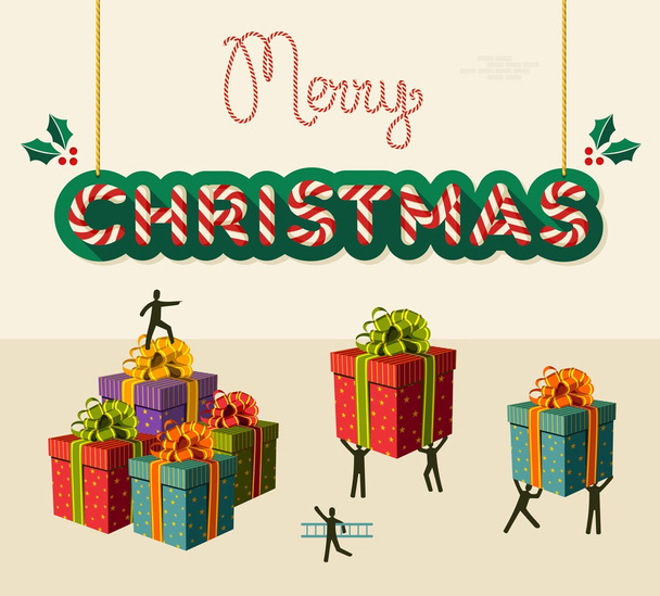 Καλά Χριστούγεννα ομαδική εργασία Εικονογράφηση κάρτας - Διάνυσμα, εικόνα