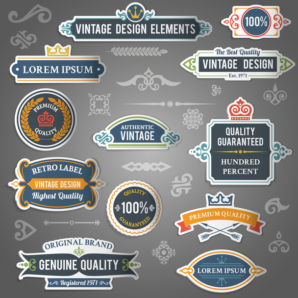 Vintage design elements stickers - Vector, Image