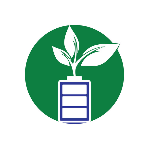 Diseño de ilustración de diseño de plantilla de logotipo de naturaleza ecológica y batería. Plantilla de logotipo de energía verde. - Vector, Imagen