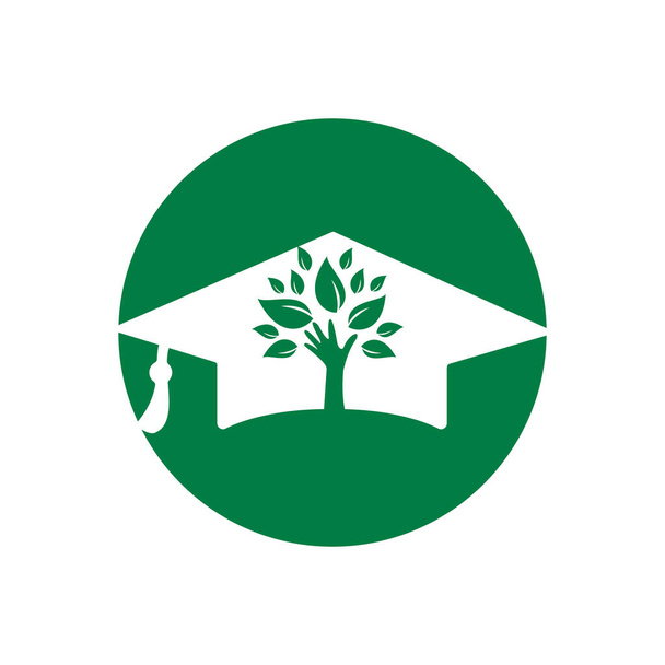 Educação seguro e apoio logotipo conceito. Capa de graduação e logotipo do ícone da árvore de mão. - Vetor, Imagem