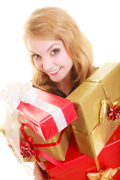 Girl with gift boxes - Zdjęcie, obraz