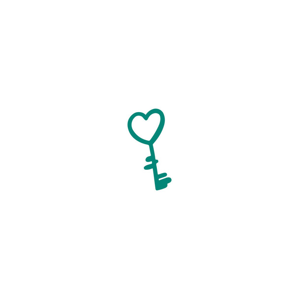 Groene deur sleutel liefde hart vorm - Vector, afbeelding