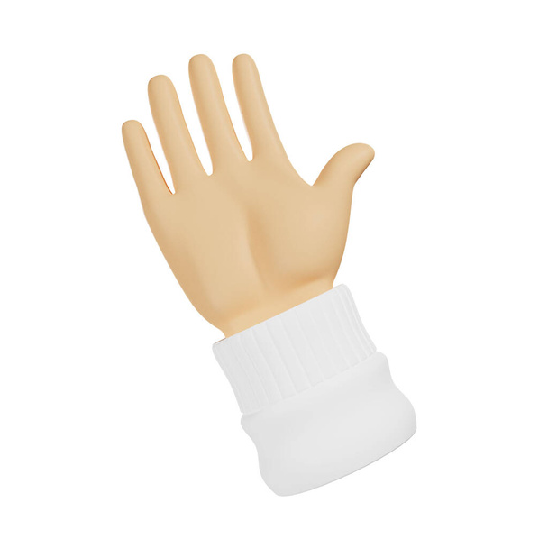 5本の指を示す漫画の3D手、こんにちはジェスチャー、白い背景に孤立して表示される指で手、 3Dレンダリング - 写真・画像