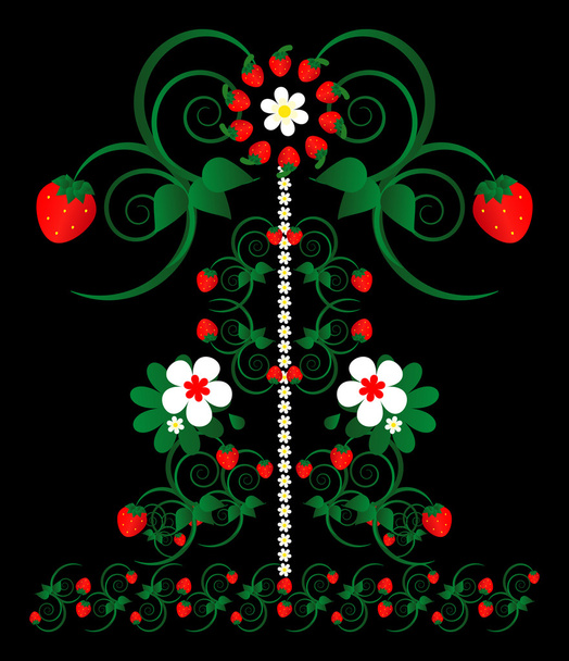 Strawberry with flowers decorative ornament - Vetor, Imagem