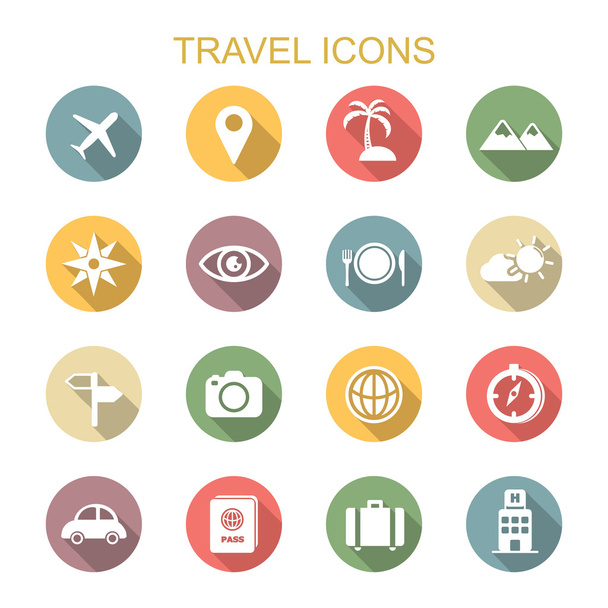 travel long shadow icons - Vector, Image