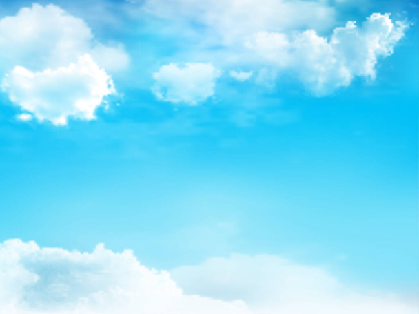 Kirkas sininen taivas ja valkoinen pilvi yksityiskohtaisesti taustalla kopioi tilaa. Sky Nature Landscape Background.Summer taivas värikäs clearing taivas. Vektorikuvitus. Hyvä sää ja kaunis luonto. - Vektori, kuva