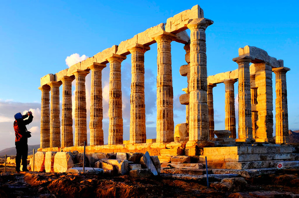 Zřícenina chrámu Poseidon na mysu Sounion, poloostrov Attica, Řecko - Fotografie, Obrázek