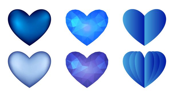 Διάνυσμα μπλε καρδιές εικονίδια που. Διάνυσμα 3D εικονογράφησηVector συλλογή από μπλε καρδιές σε λευκό φόντο - Διάνυσμα, εικόνα