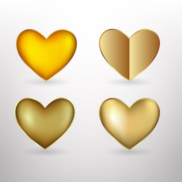 Vektor goldene Herzen Ikonen gesetzt. Vector 3D Illustration.Vector Sammlung von goldenen Herzen auf weißem Hintergrund - Vektor, Bild