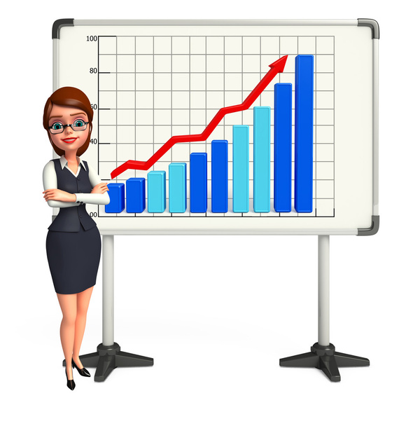 Young office girl with business graph - Foto, afbeelding