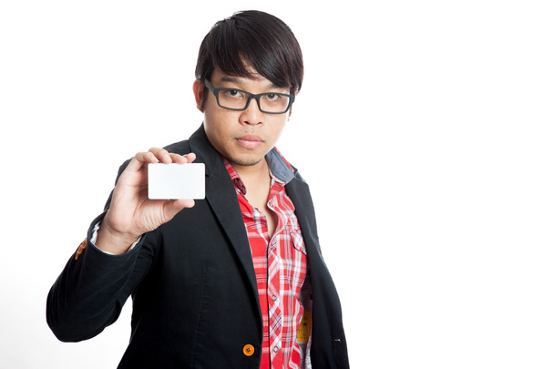 Asian man with a blank card - Photo, Image