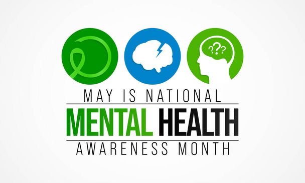 Mielenterveystietoisuuskuukausi havaittu vuosittain toukokuun aikana. Se sisältää emotionaalisen, psykologisen ja sosiaalisen hyvinvointimme. Se vaikuttaa siihen, miten ajattelemme, tunnemme ja toimimme. Vektoriesimerkki - Vektori, kuva