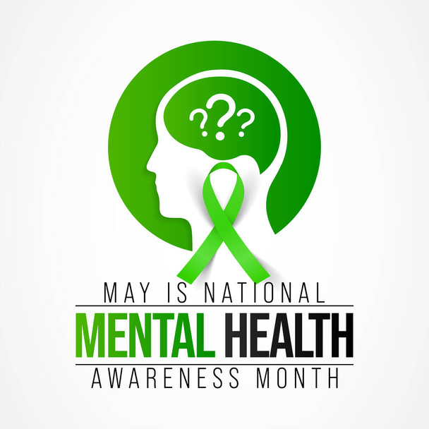 Měsíc povědomí o duševním zdraví pozorovaný každý rok v květnu. zahrnuje naše emoční, psychologické a společenské blaho. Ovlivňuje to, jak myslíme, cítíme a jednáme. Vektorová ilustrace - Vektor, obrázek