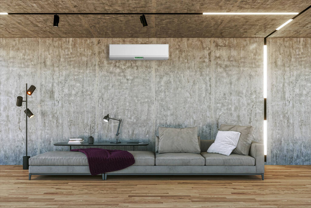 μεγάλο πολυτελές σύγχρονο φωτεινό εσωτερικό σαλόνι με κλιματισμό mockup εικονογράφηση 3d απόδοση - Φωτογραφία, εικόνα