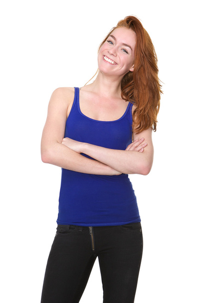 Beautiful young smiling woman with red hair  - Фото, изображение