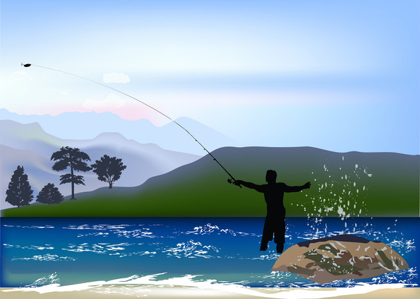 silueta de pescador
 - Vector, Imagen