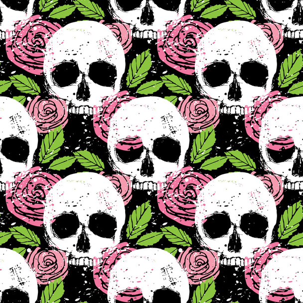 fondo con cráneo, hoja y rosa
 - Vector, Imagen