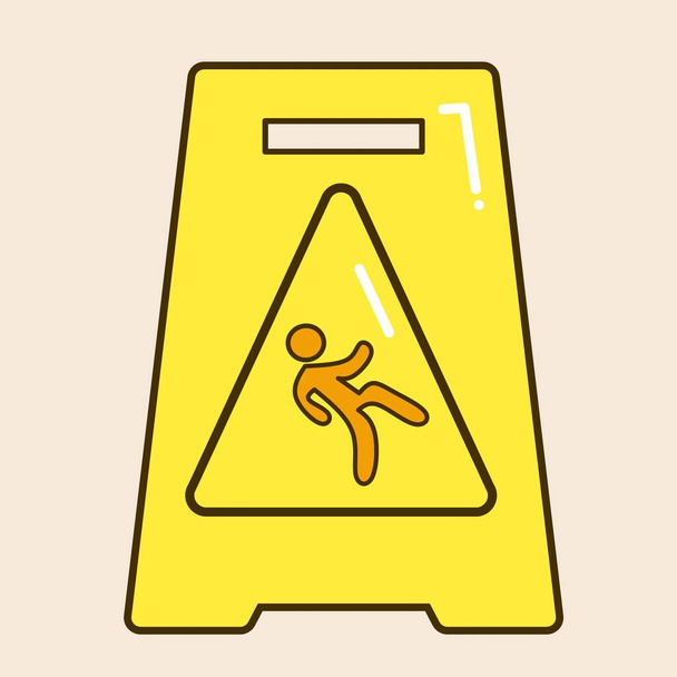 黄色い滑りやすい道注意漫画イラスト - ベクター画像
