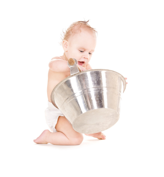Baby boy with wash-tub - Photo, image