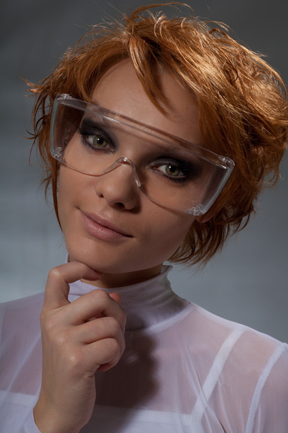 Close-up portrait of nice woman scientist - Foto, Bild