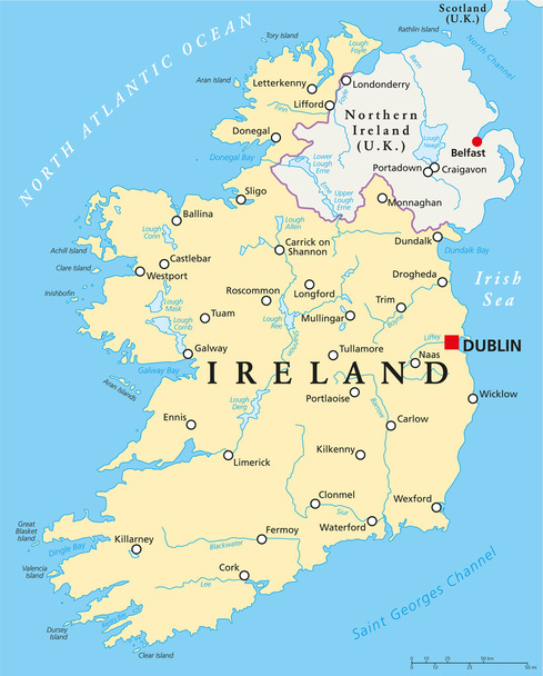 Mapa polityczna Irlandii - Wektor, obraz