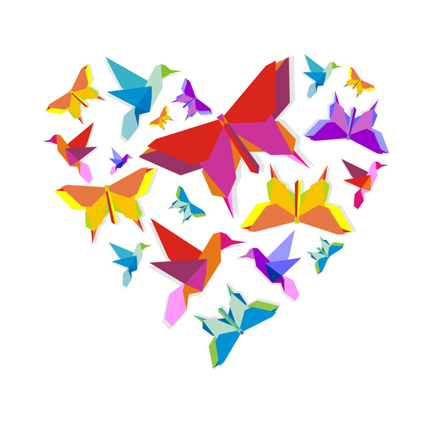 Spring Origami bird love - Vetor, Imagem