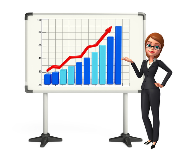 Young Business Woman with business graph - Zdjęcie, obraz