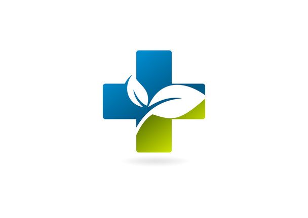 Farmacia cruzada logotipo saludable medicina natural
 - Vector, Imagen