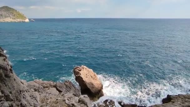 Massa Lubrense, Campania, Italy - March 20, 2022: Overview of the cliff of Punta Campanella at the Cave of Minerva - Footage, Video