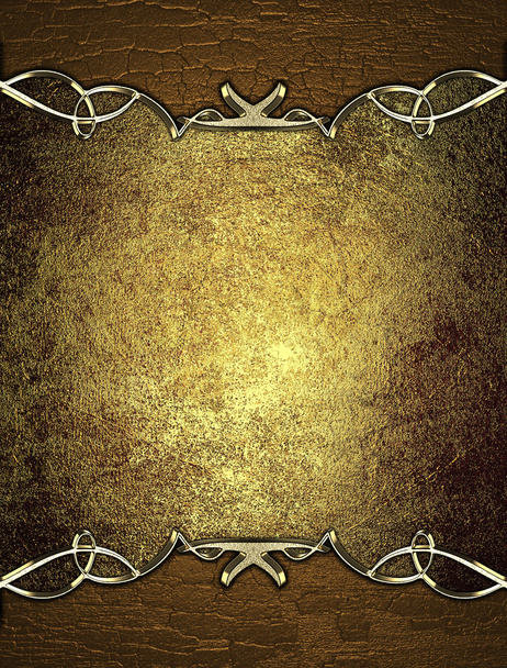 Background of wood with a metal plate from scratching gold. Design template. Design site - Zdjęcie, obraz