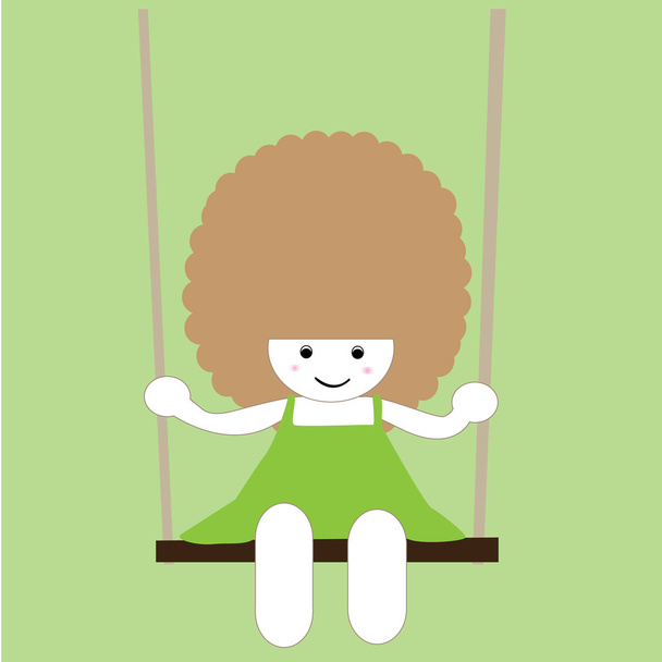 Cartoon girl on swing - Vector, Image