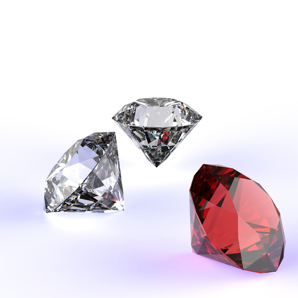 Διαμάντια 3d σύνθεση σε λευκό  - Φωτογραφία, εικόνα