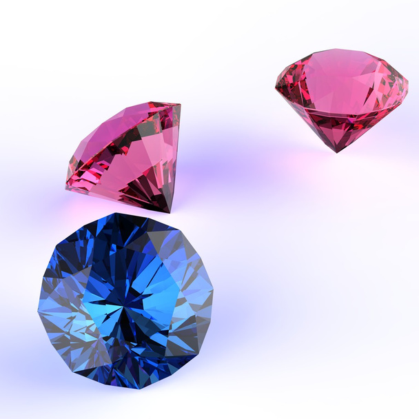 Diamantes composición 3d en blanco
  - Foto, Imagen