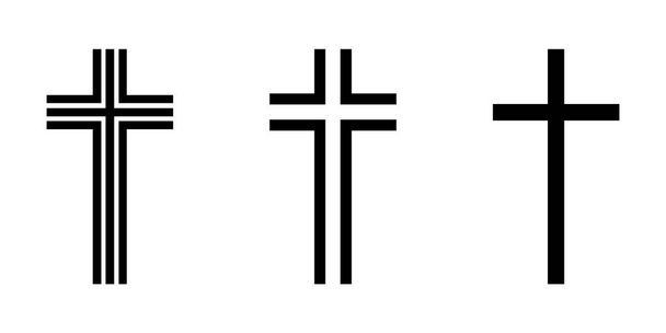 Keresztény kereszt ikon. Szett lineáris keresztek fehér háttér. Absztrakt vallási szimbólum. Vektorillusztráció. - Vektor, kép